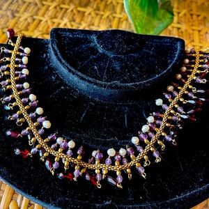 New Avon Vintage Wine & Lilac Beads Pearl Necklace